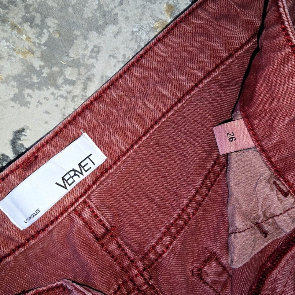 ~Vintage Vervet by Flying Monkey 90's Distressed Maroon Crop Flare Denim Sz 26!~